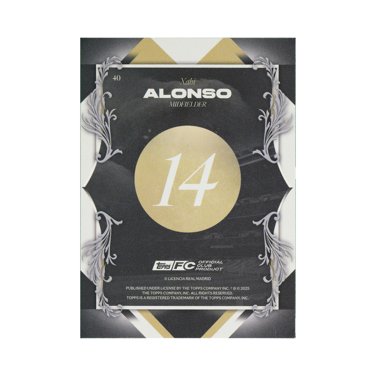 Xabi Alonso 2025/26 Topps Los Blancos Real Madrid #40 Gold 25/50 back view