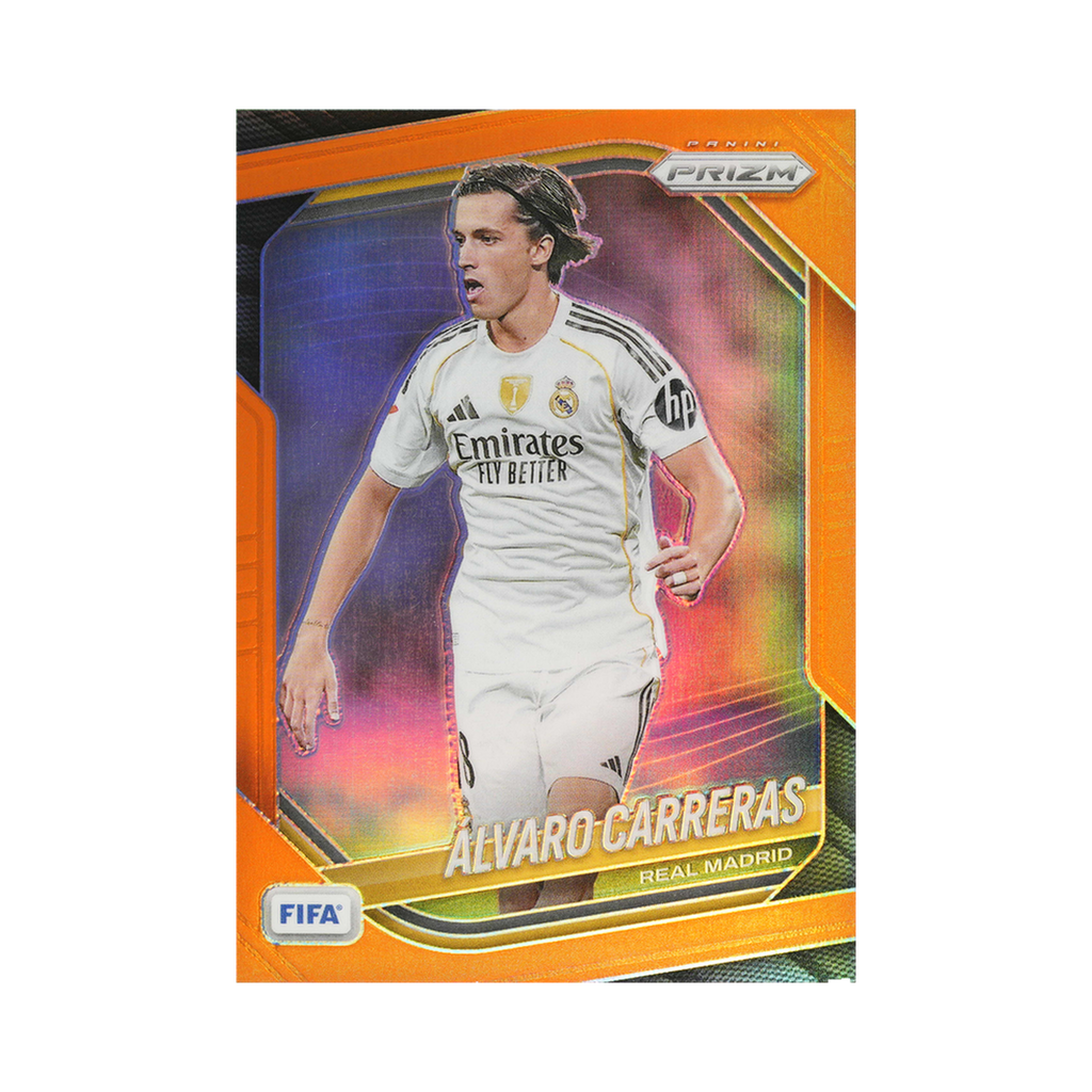 Álvaro Carreras 2025/26 Panini Prizm FIFA #189 Orange Prizm 123/125 front view