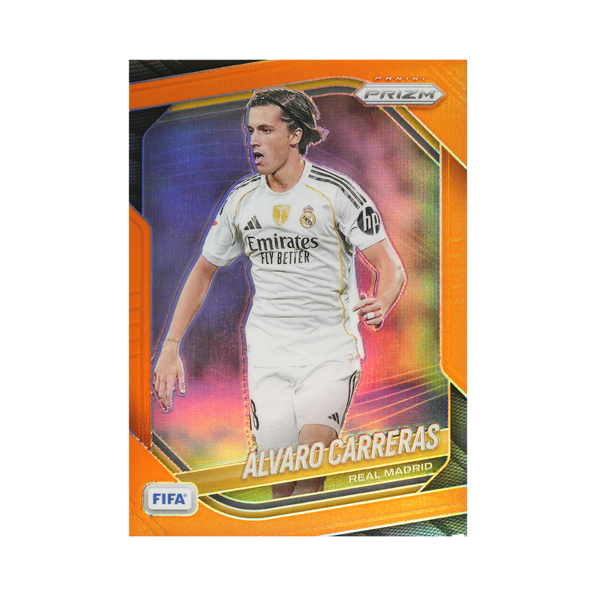 Álvaro Carreras 2025/26 Panini Prizm FIFA #189 Orange Prizm 123/125 front view
