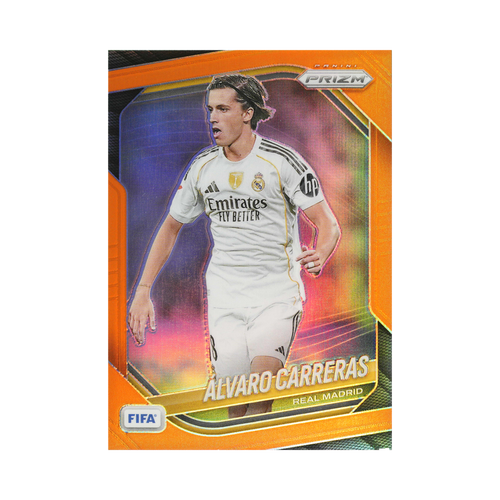 Álvaro Carreras 2025/26 Panini Prizm FIFA #189 Orange Prizm 123/125 front view