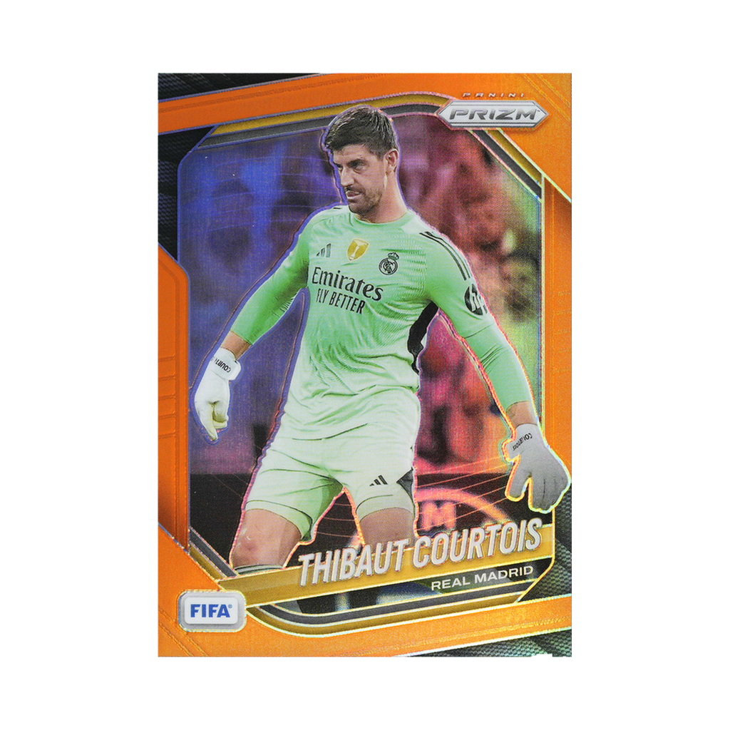 Thibaut Courtois 2025/26 Panini Prizm FIFA #190 Orange Prizm 055/125 front view