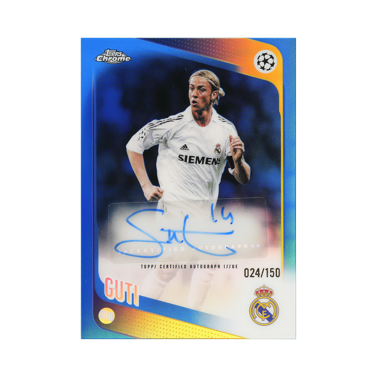 Guti 2025/26 Topps Chrome UEFA Club Competitions #CLA-G Blue Refractor 024/150 front view
