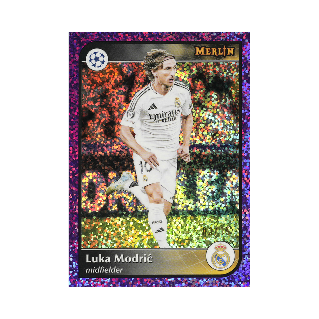 Luka Modrić 2024/25 Topps Merlin UEFA Club Competitions #86 Purple Speckle Refractor 09/15 front view