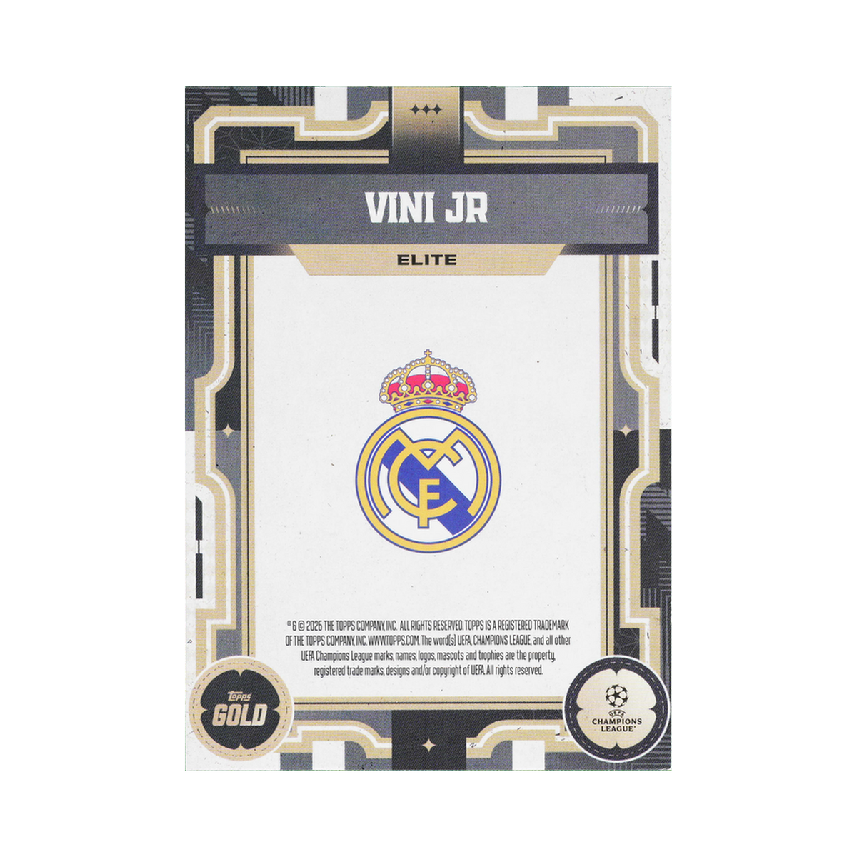 Vini Jr. 2025/26 Topps Gold UEFA Club Competitions Black 07/10 back view