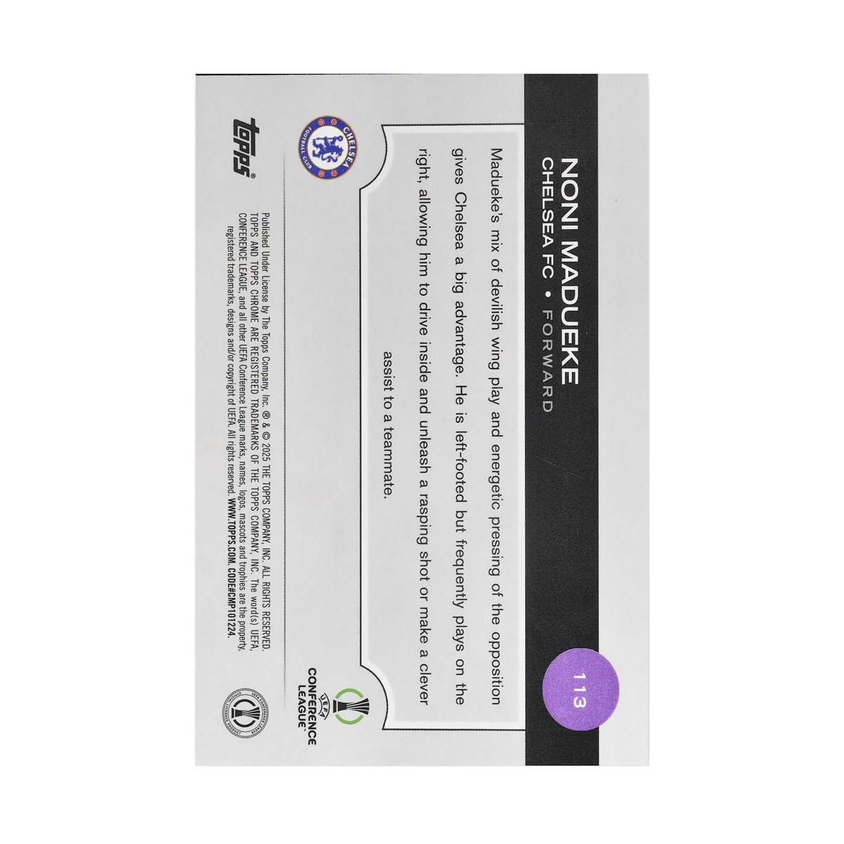 Noni Madueke collectible card — back