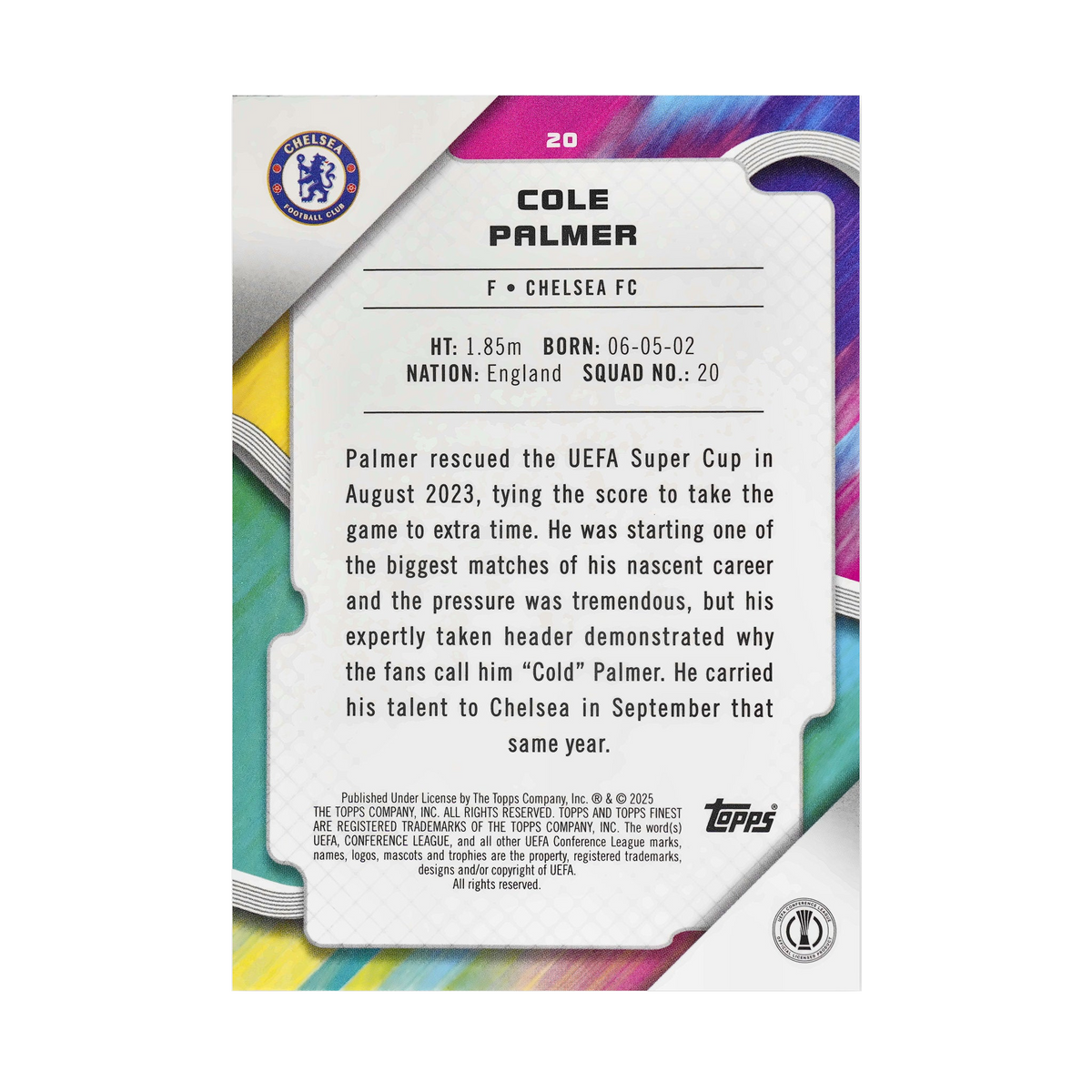 Cole Palmer collectible card — back