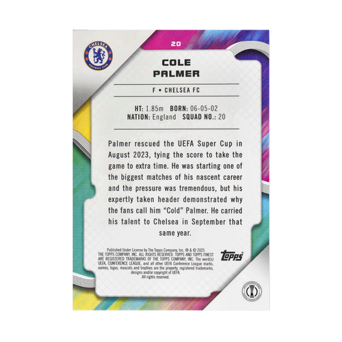 Cole Palmer collectible card — back