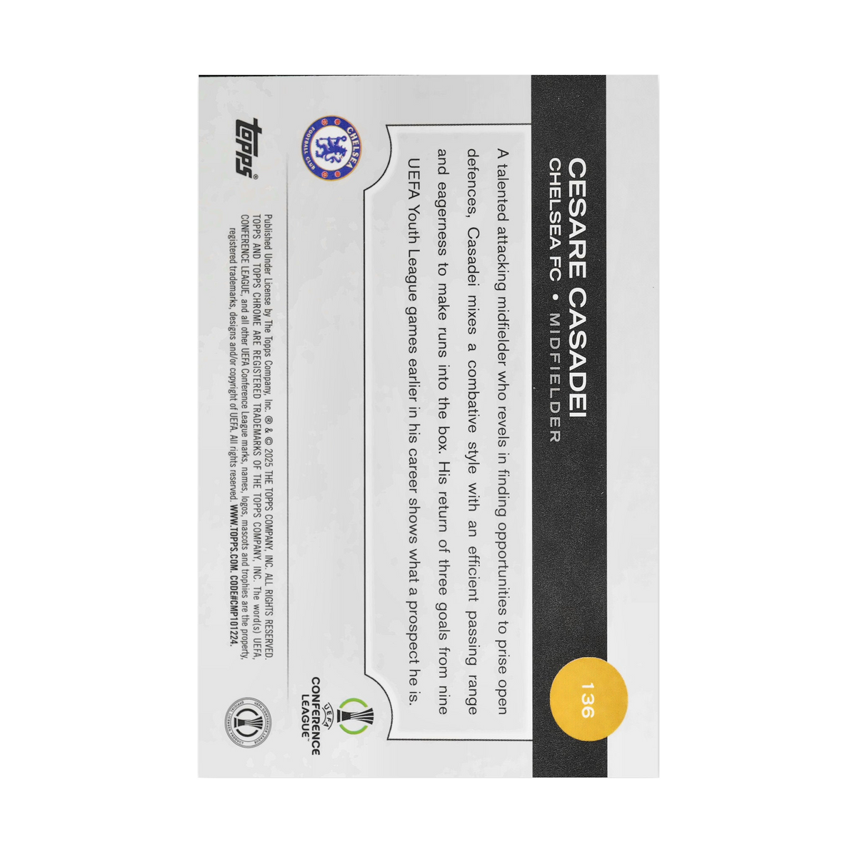 Cesare Casadei collectible card — back
