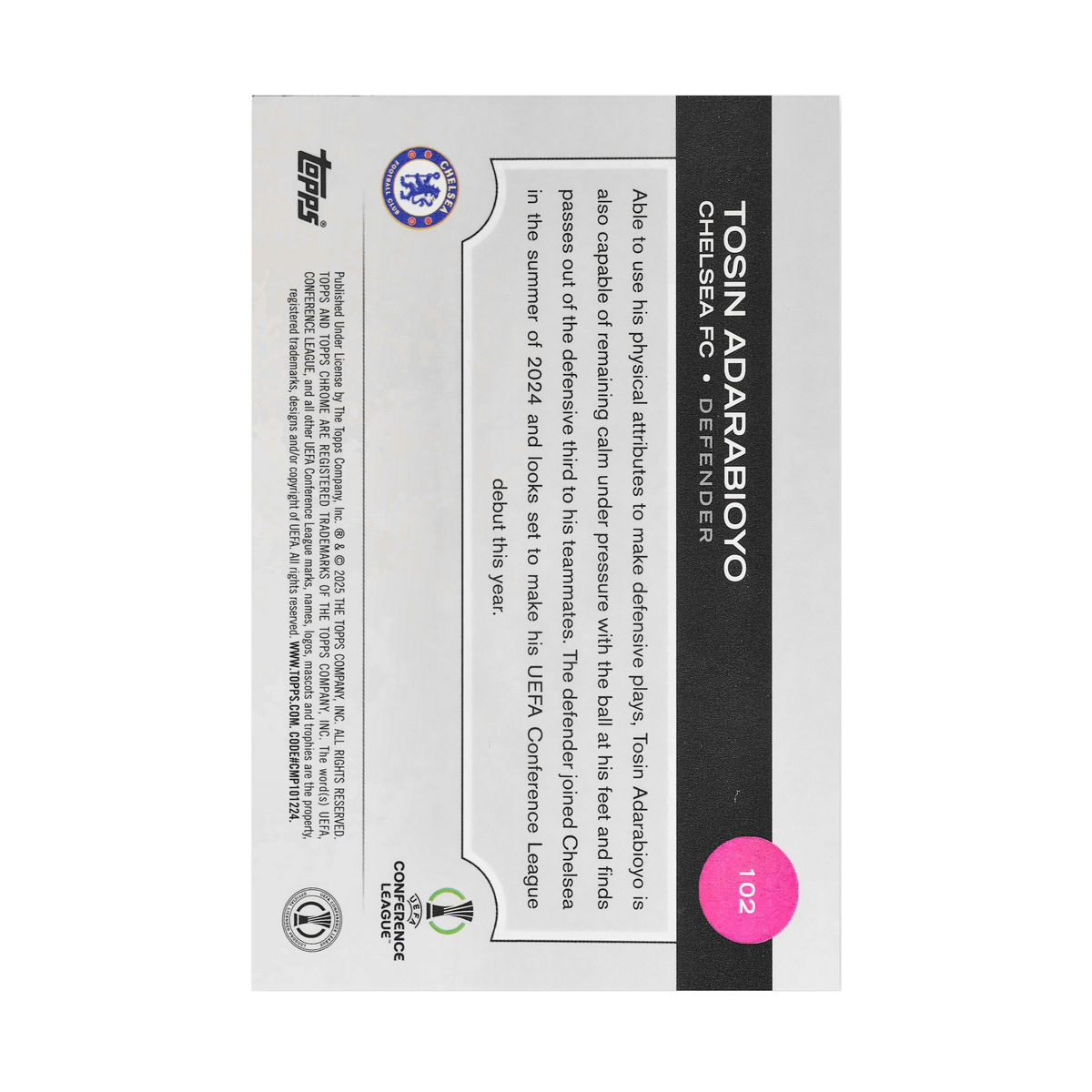 Tosin Adarabioyo collectible card — back