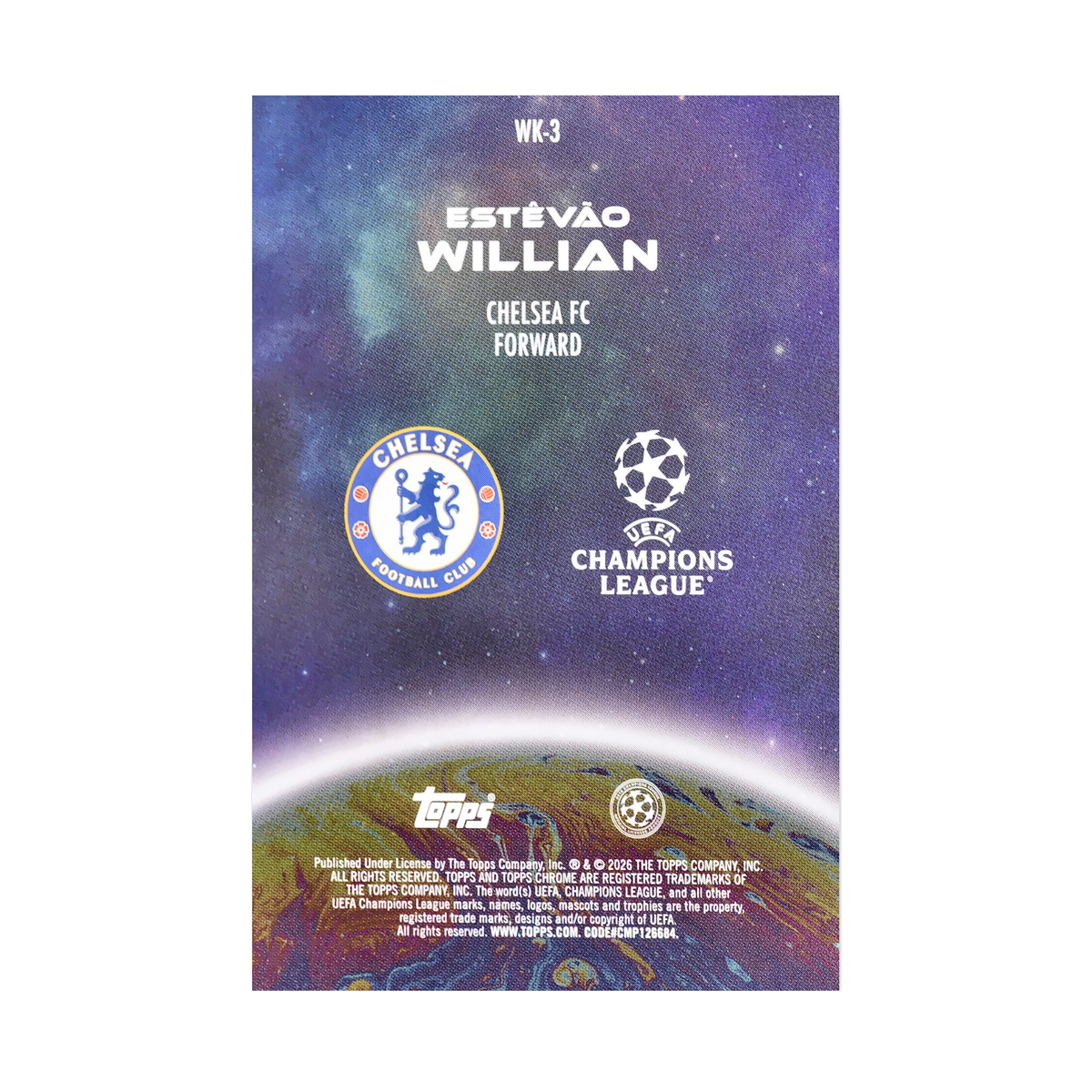 Estêvão Willian collectible card — back