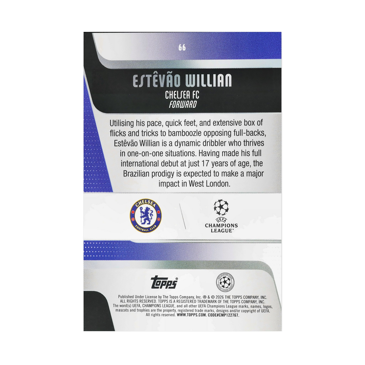 Estêvão Willian collectible card — back