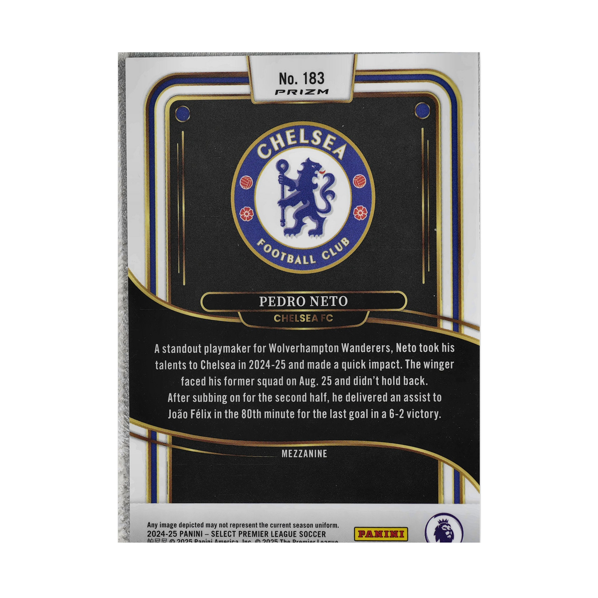 Pedro Neto collectible card — back