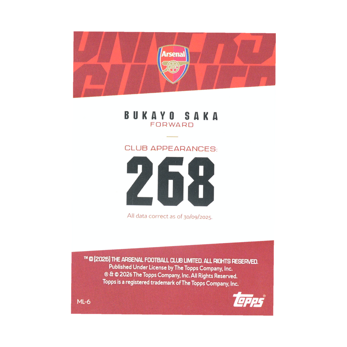 Bukayo Saka ML-6 — back
