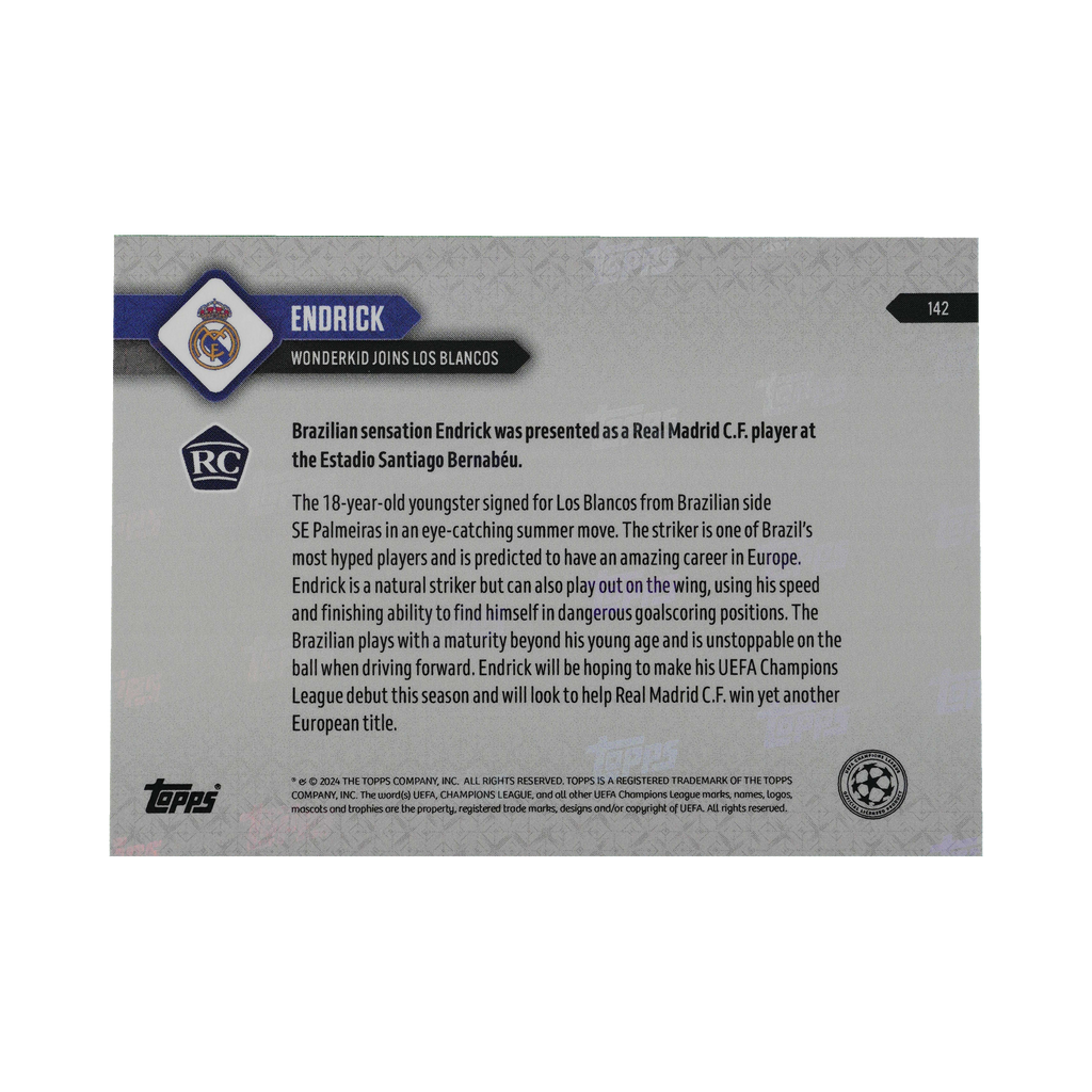 Endrick 2024 Topps NOW UEFA Champions League #142, back view