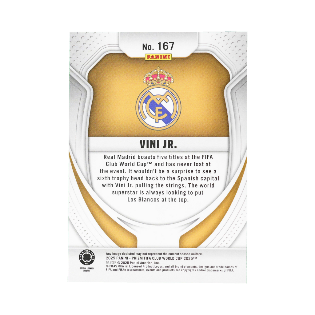 Vinícius Júnior 2025 Panini Prizm FIFA Club World Cup #167, back view