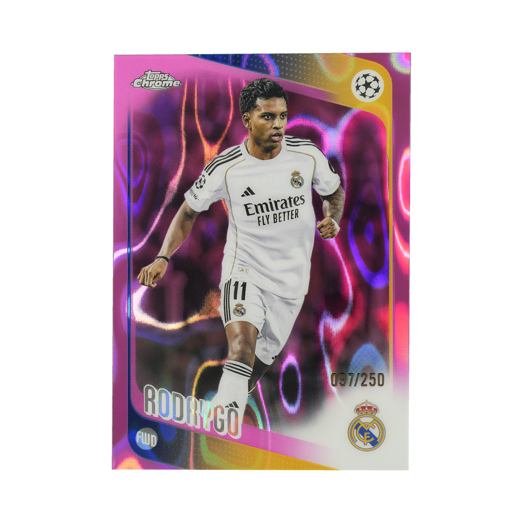 Rodrygo 2025/26 Topps Chrome UEFA Club Competitions #102 097/250, front view