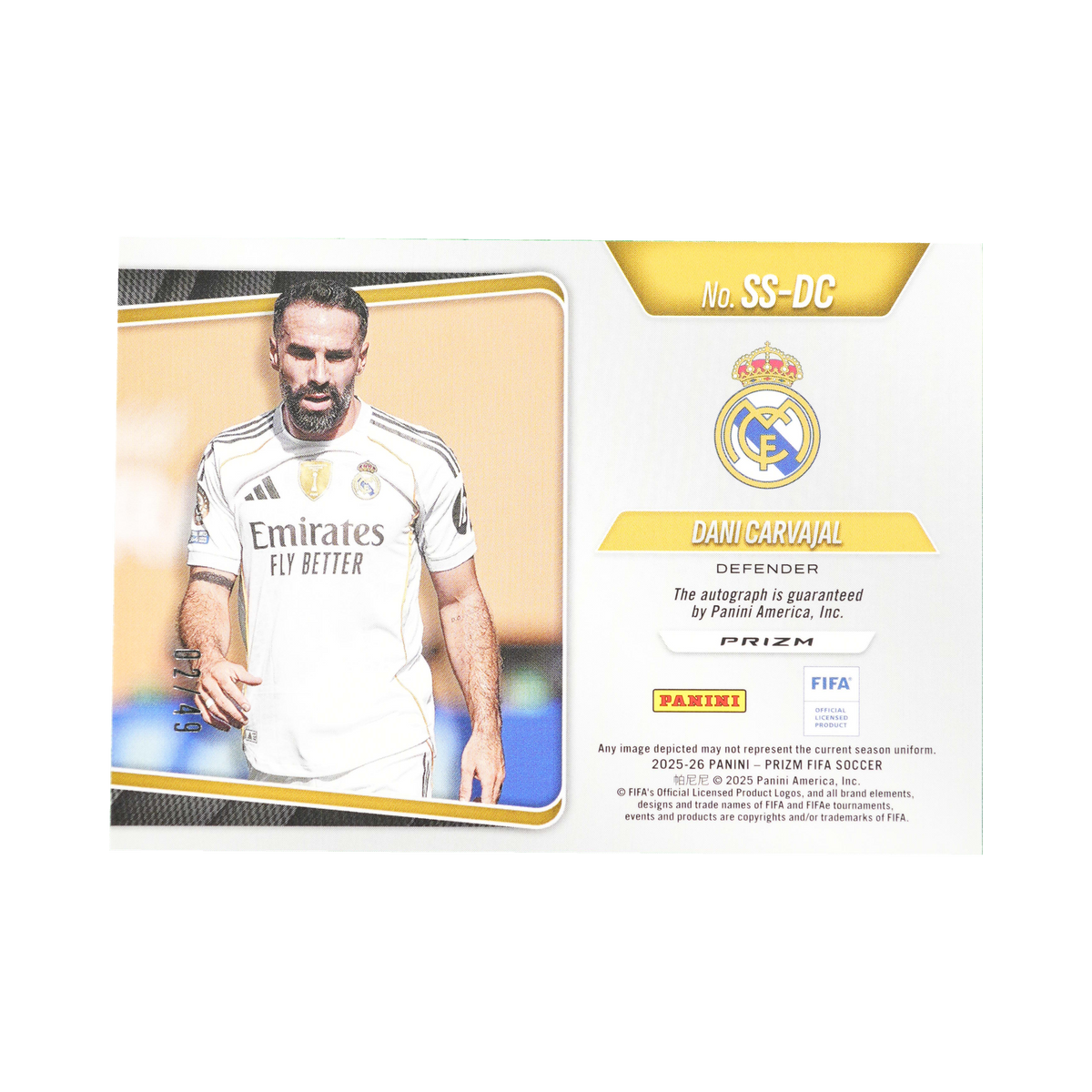 Dani Carvajal 2025/26 Sensational Signatures #SS-DC 02/49, back view