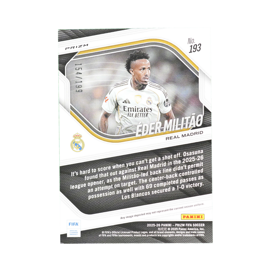 Éder Militão 2025/26 Panini Prizm FIFA #193 154/199, back view