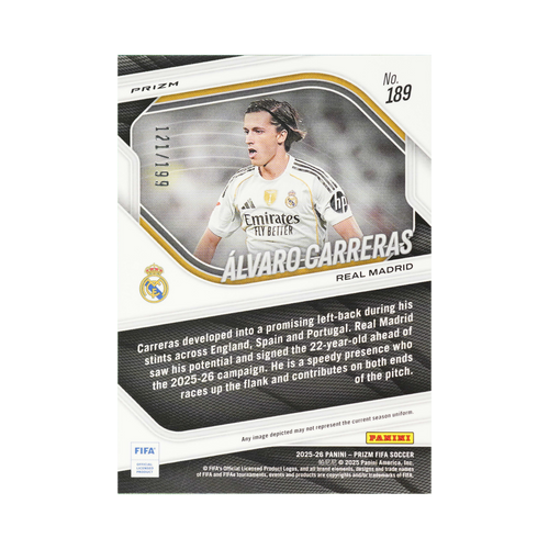 Álvaro Carreras 2025/26 Blue Prizm #189 121/199, back view