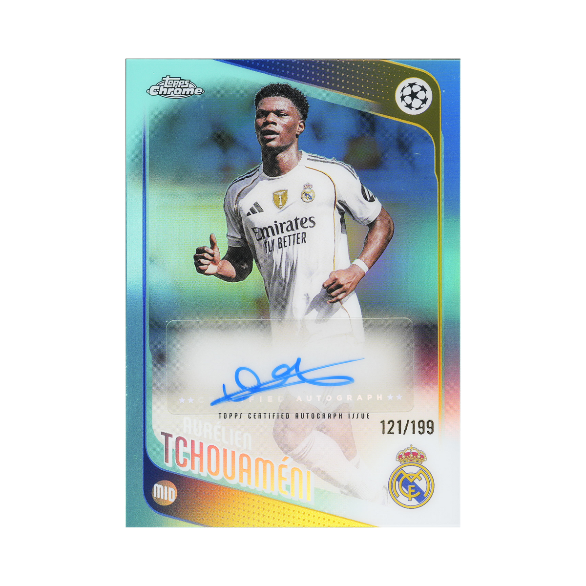 Aurélien Tchouaméni 2025/26 Aqua Refractor #CA-AT 121/199, front view