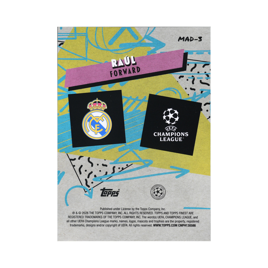 Raúl 2025/26 Green Refractor #MAD-3 98/99, back view