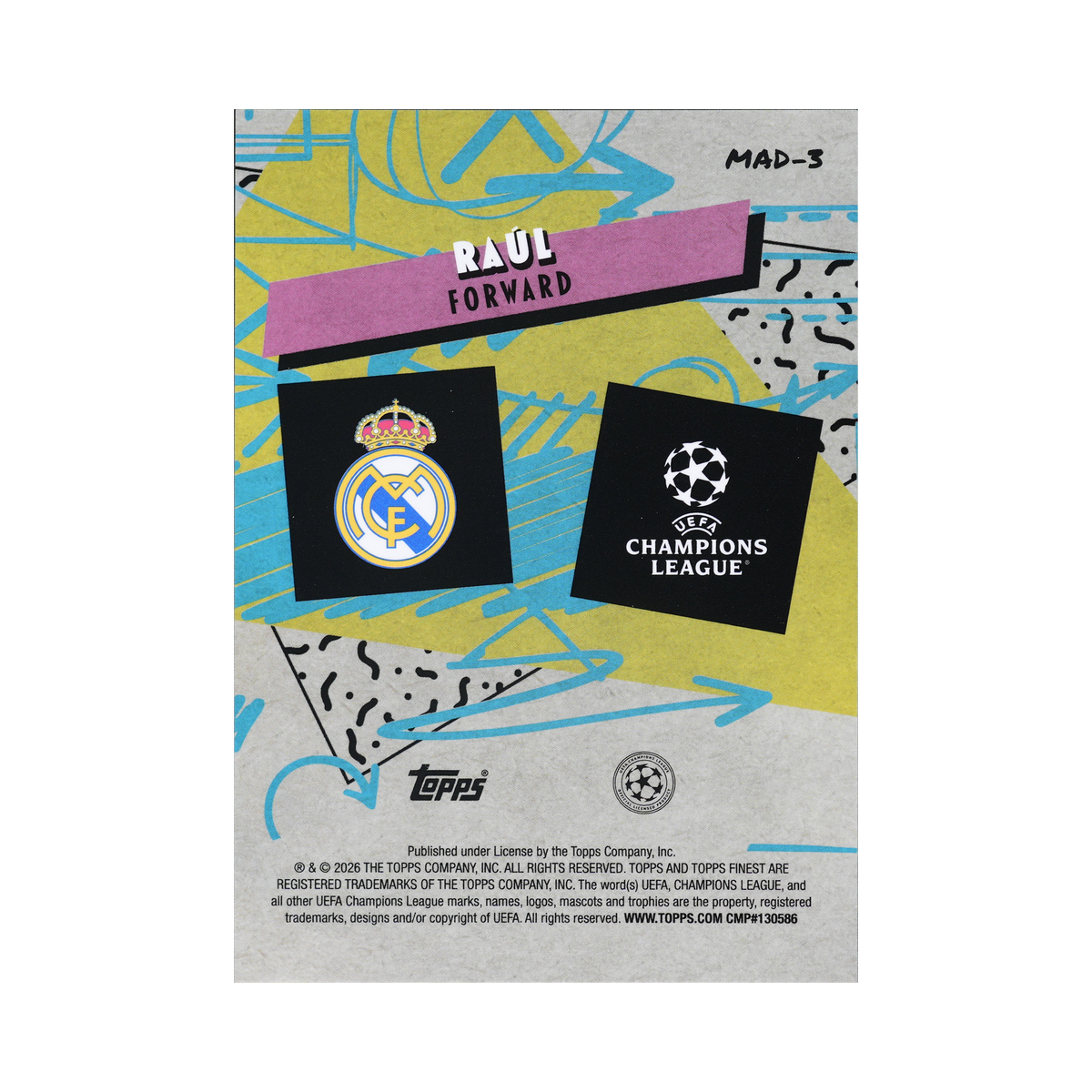 Raúl 2025/26 Green Refractor #MAD-3 98/99, back view