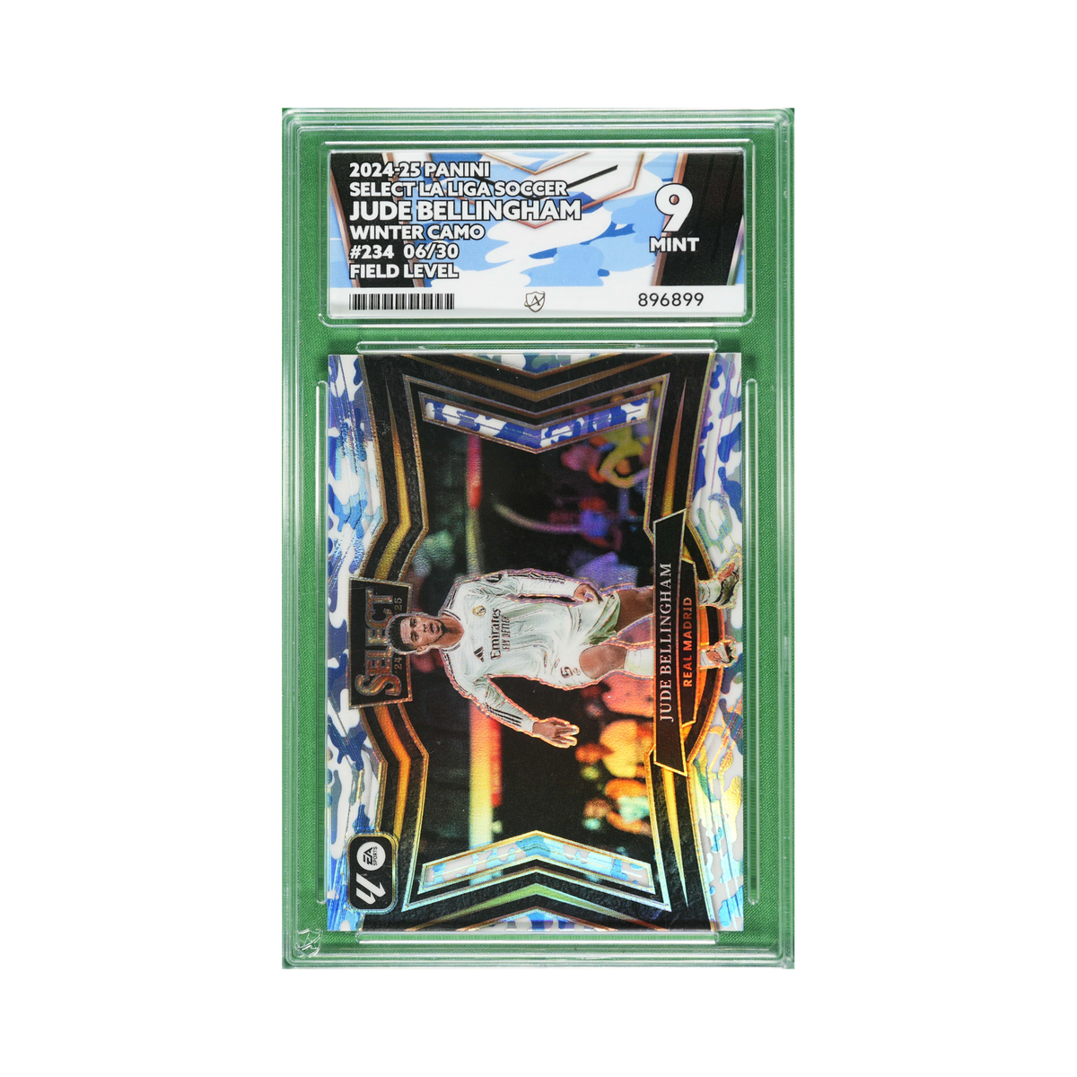 Jude Bellingham 2024/25 Winter Camo Prizm #234 06/30, front view, ACE 9 slab