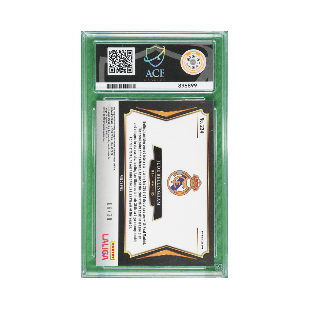 Jude Bellingham 2024/25 Winter Camo Prizm #234 06/30, back view, ACE 9 slab